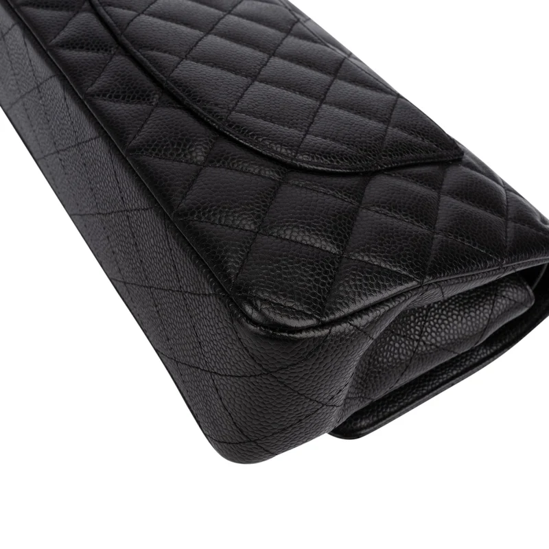 Chanel Quilted Caviar Leather Palladium Medium Double Flap Shoulder Bag