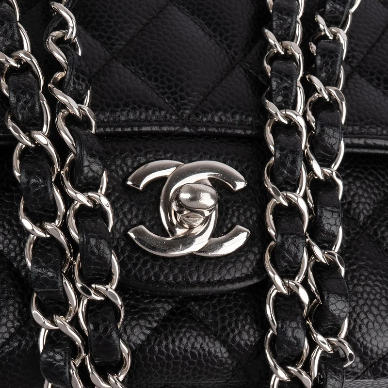 Chanel Quilted Caviar Leather Palladium Medium Double Flap Shoulder Bag