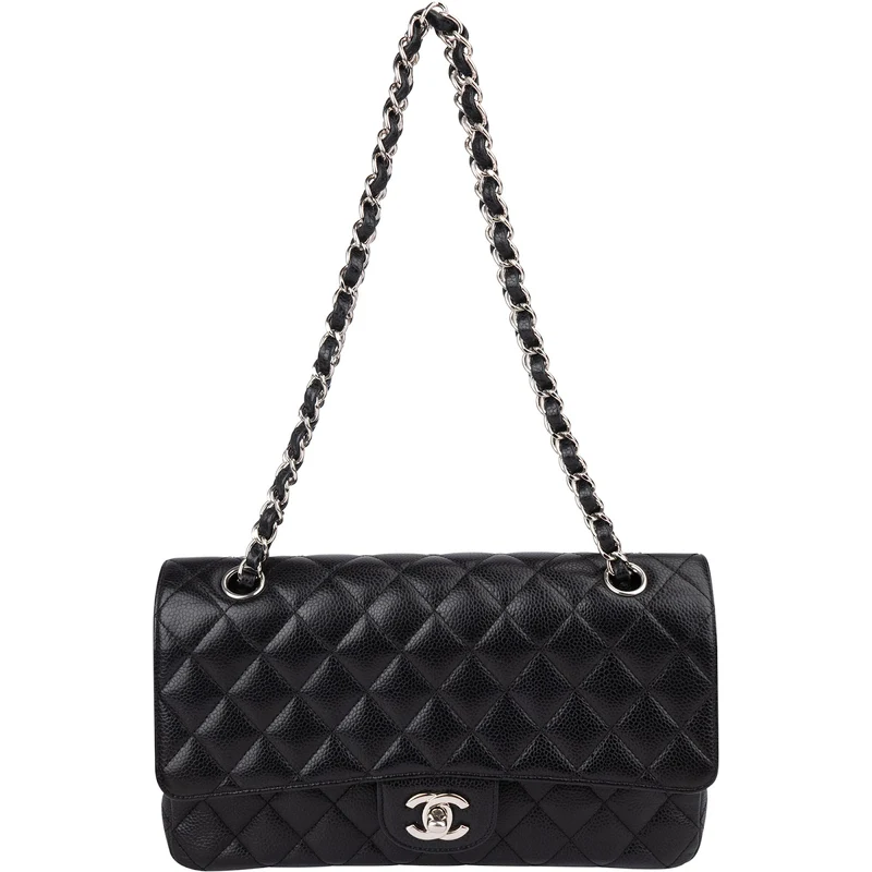 Chanel Quilted Caviar Leather Palladium Medium Double Flap Shoulder Bag