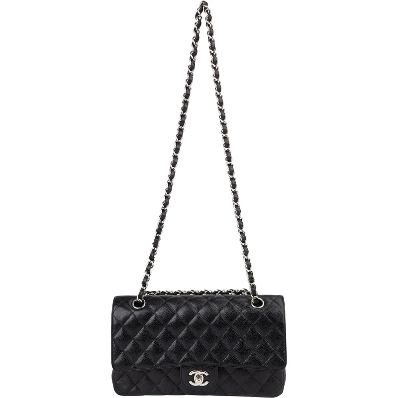 Chanel Quilted Caviar Leather Palladium Medium Double Flap Shoulder Bag