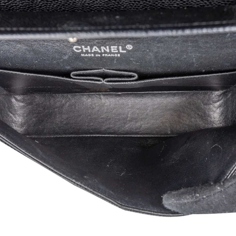 Chanel Quilted Caviar Leather Palladium Medium Double Flap Shoulder Bag