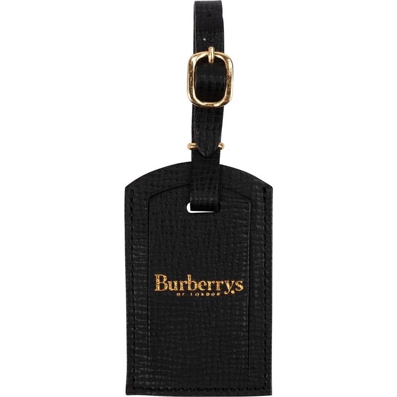 Burberrys Black Pebbled Leather Luggage Tag