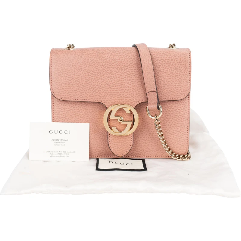 Gucci Grained Leather Interlocking GG Shoulder Crossbody Bag
