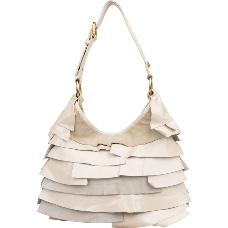 Yves Saint Laurent Suede Leather Rive Gauche Ruffled Hobo Mombasa Shoulder Bag
