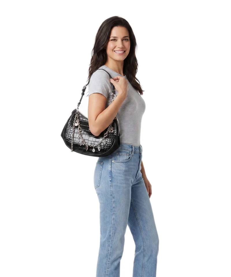 Vivienne Westwood Charm Frame Embossed Croc Schultertasche black