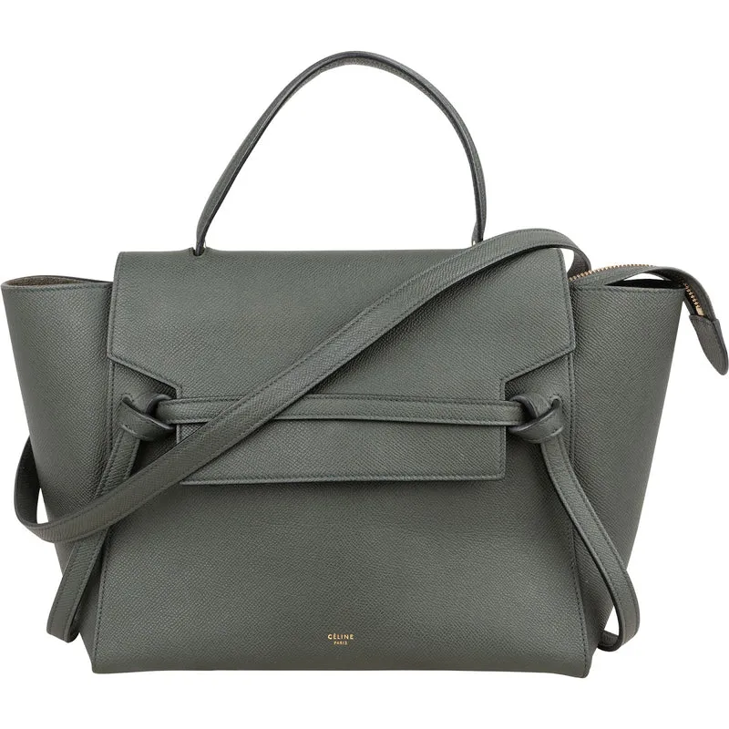 Céline Dark Green Grained Leather Belt Handbag