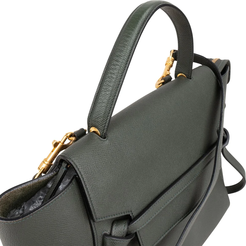 Céline Dark Green Grained Leather Belt Handbag