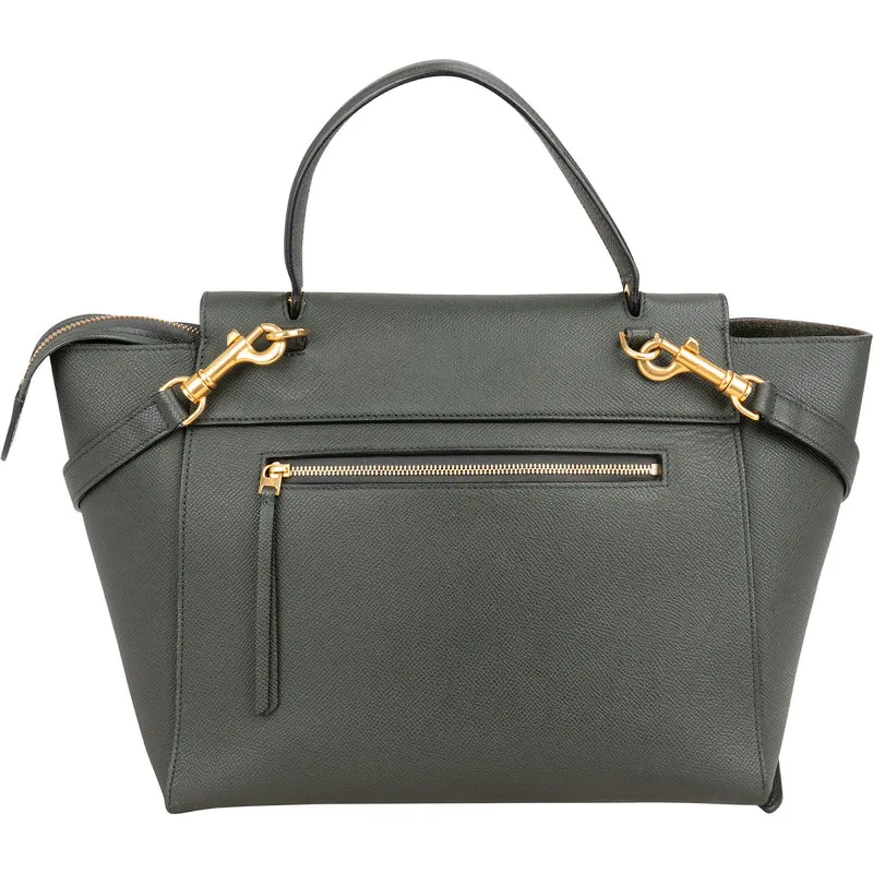 Céline Dark Green Grained Leather Belt Handbag