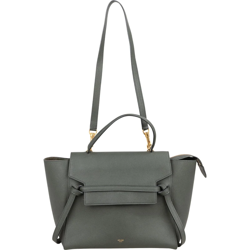 Céline Dark Green Grained Leather Belt Handbag