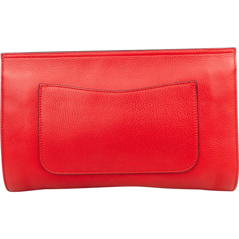 Gucci Red Pebbled Leather Bamboo Clutch Bag
