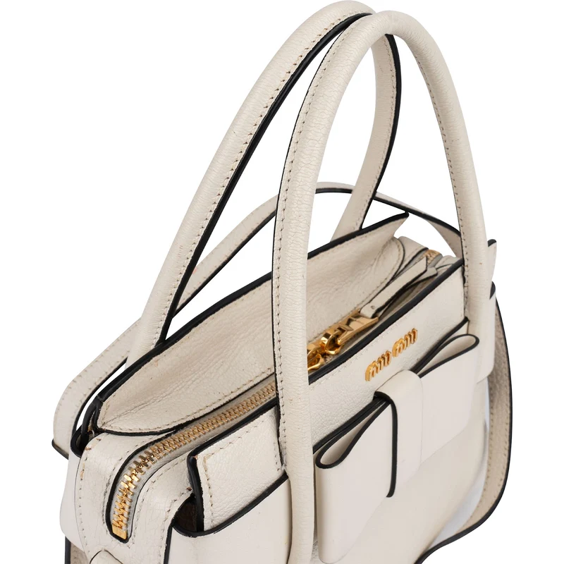 Miu Miu White Madras Leather Bow Handbag