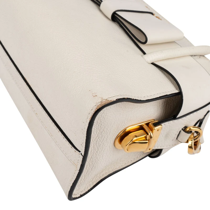 Miu Miu White Madras Leather Bow Handbag