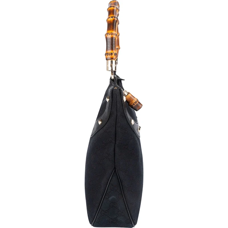 Gucci Monogram GG Studded Bamboo Hobo Handbag