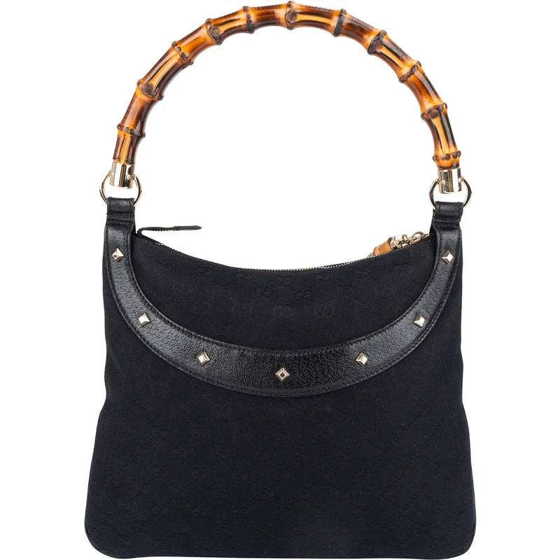 Gucci Monogram GG Studded Bamboo Hobo Handbag