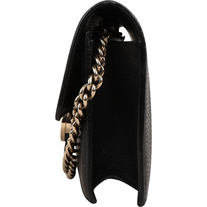 Gucci Pebbled Leather Interlocking GG Wallet On Chain Crossbody Bag