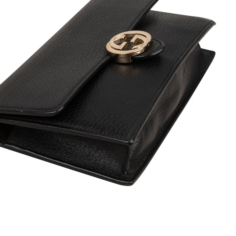 Gucci Pebbled Leather Interlocking GG Wallet On Chain Crossbody Bag