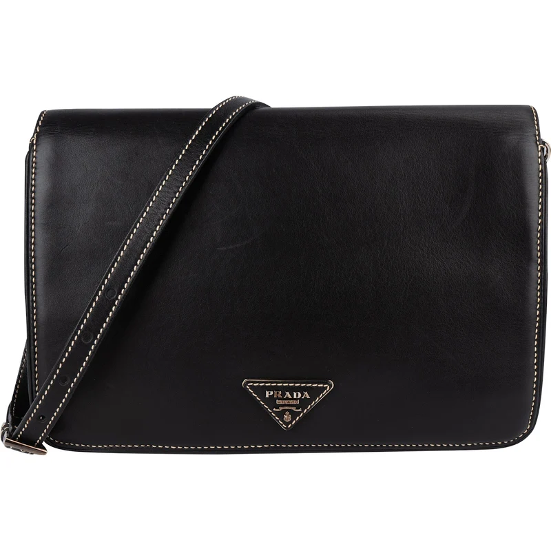 Prada Leather Contrast Stitch Flap Crossbody Bag