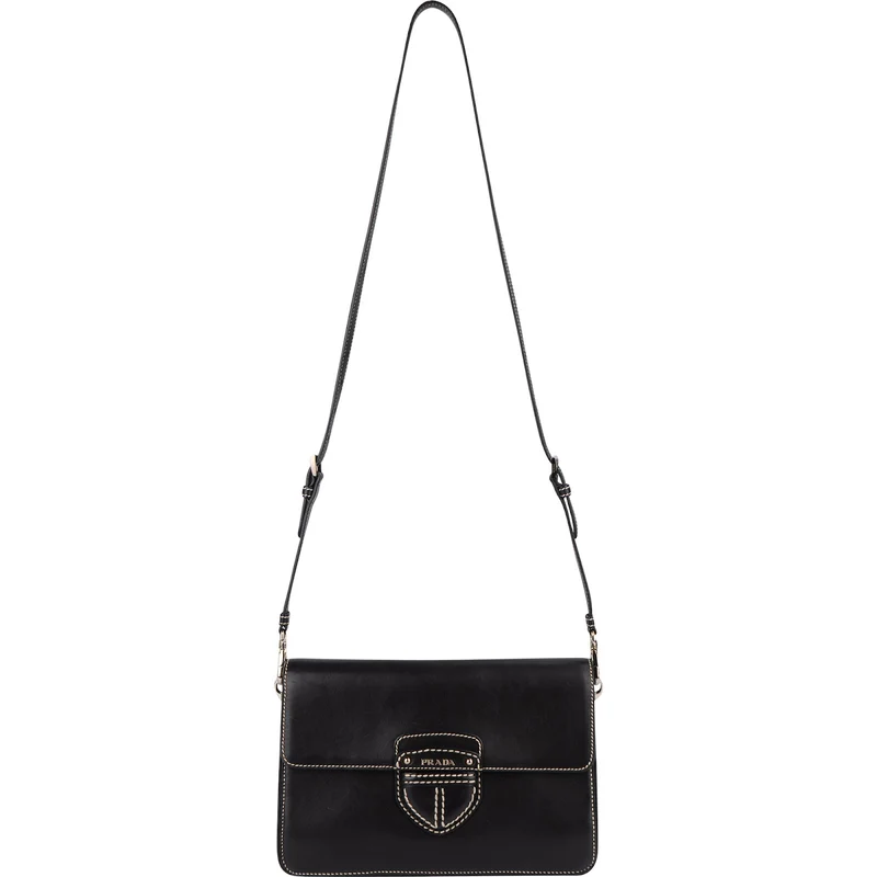 Prada Leather Contrast Stitch Flap Crossbody Bag