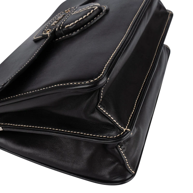 Prada Leather Contrast Stitch Flap Crossbody Bag