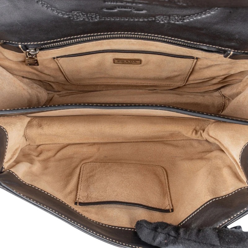 Prada Leather Contrast Stitch Flap Crossbody Bag