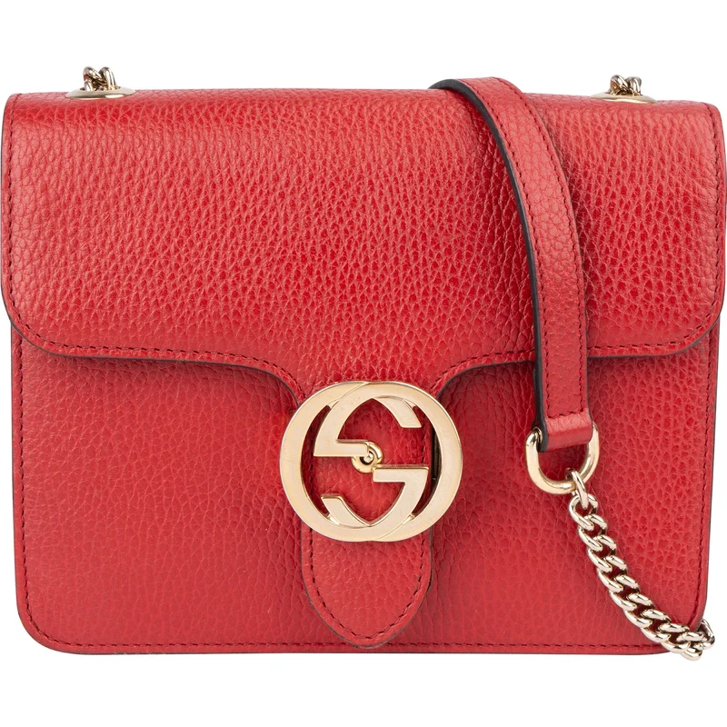 Gucci Grained Leather Interlocking GG Small Crossbody Bag