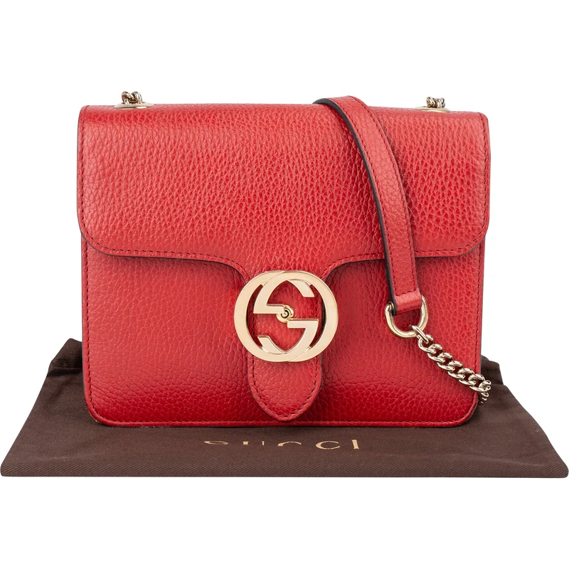 Gucci Grained Leather Interlocking GG Small Crossbody Bag