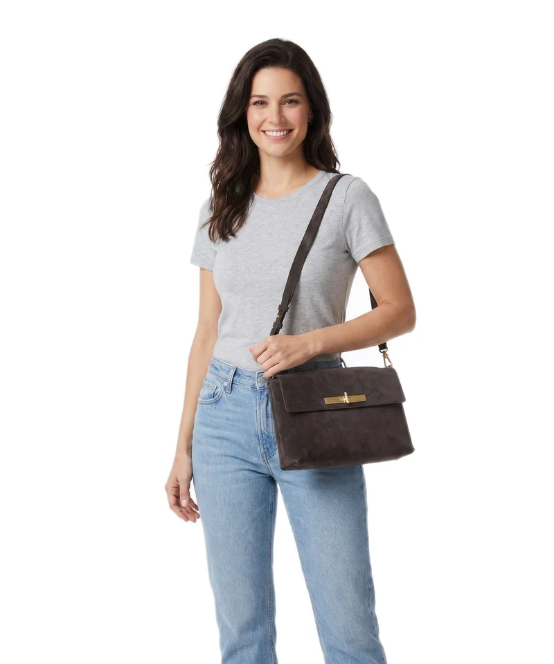 Abro Suede Twist Schultertasche dark brown