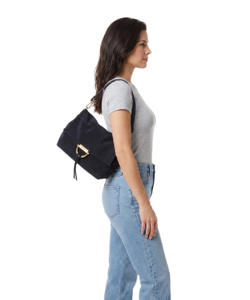 Abro Suede Temi Medium Schultertasche navy
