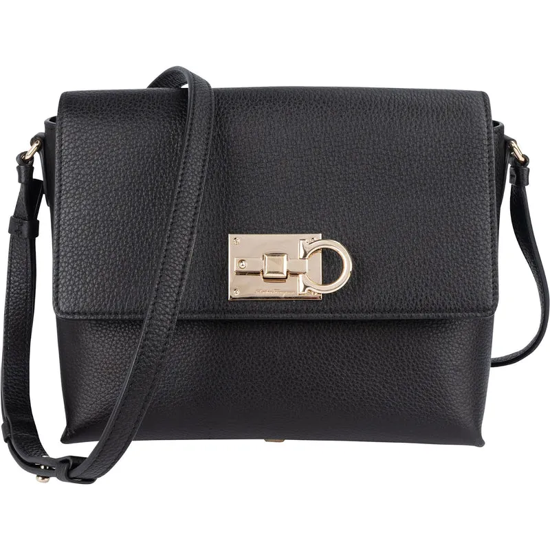 Salvatore Ferragamo Pebbled Leather Gancini Flap Crossbody Bag