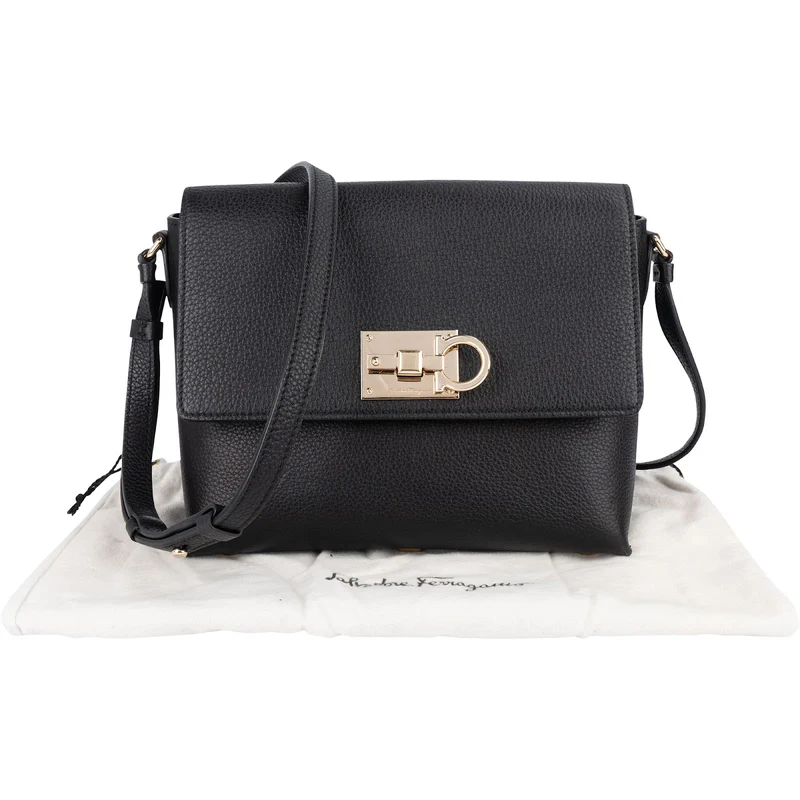 Salvatore Ferragamo Pebbled Leather Gancini Flap Crossbody Bag