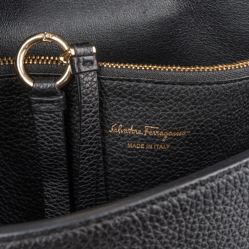 Salvatore Ferragamo Pebbled Leather Gancini Flap Crossbody Bag