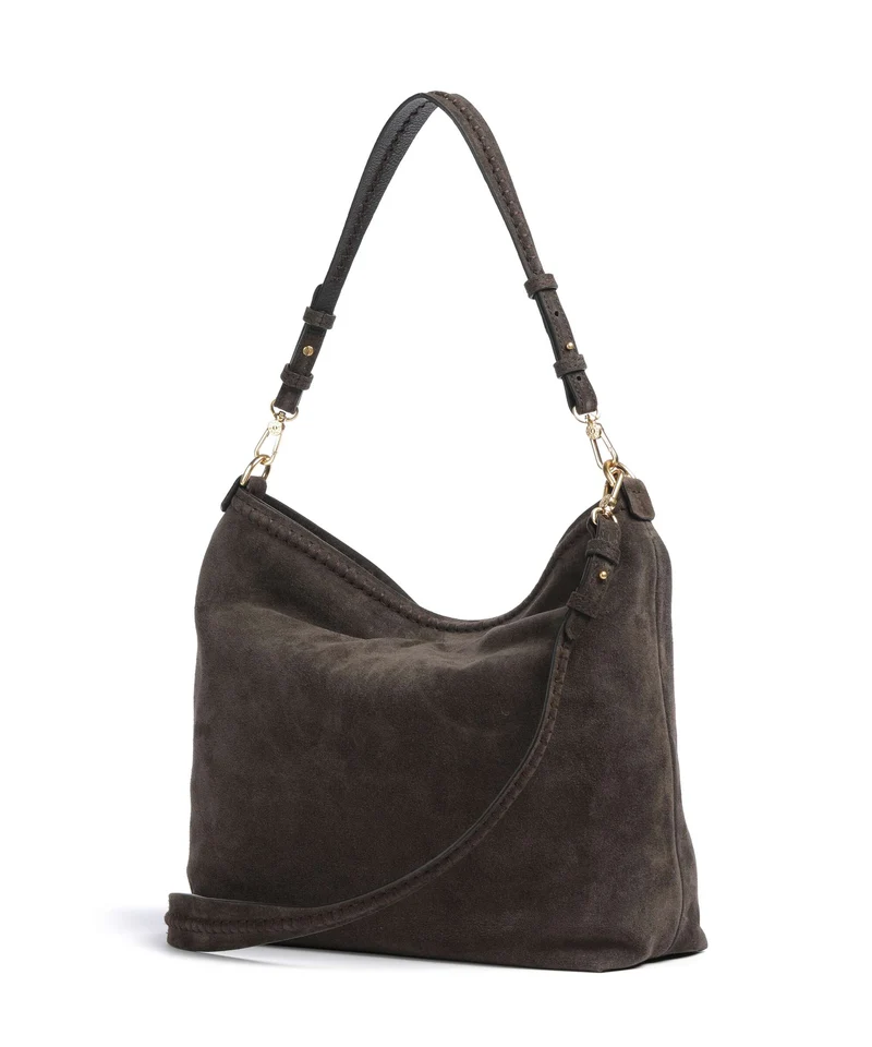 Abro Suede Signature Beuteltasche dark brown