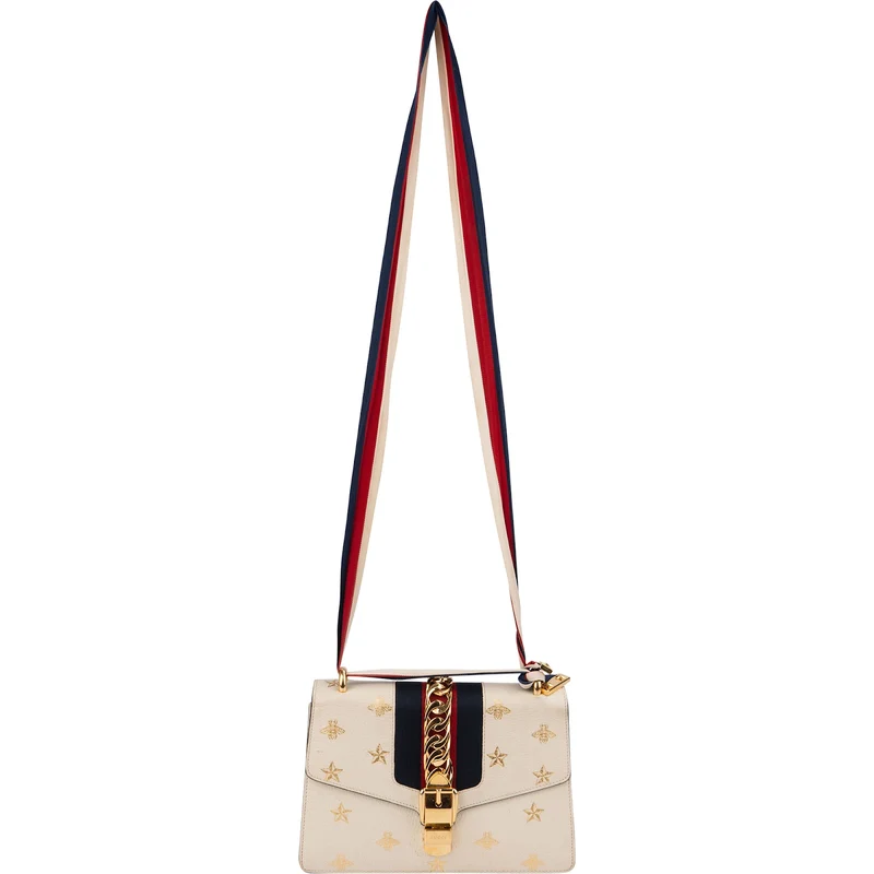 Gucci Grained Leather Sylvie Bee Star Web Crossbody Bag