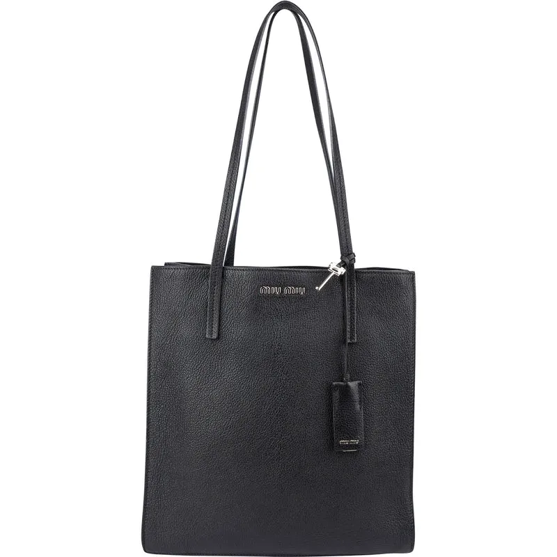 Miu Miu Grained Leather Shopping Tote Shoulder Bag
