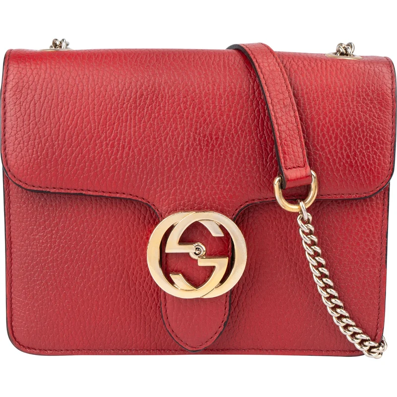 Gucci Grained Leather Interlocking GG Small Crossbody Bag