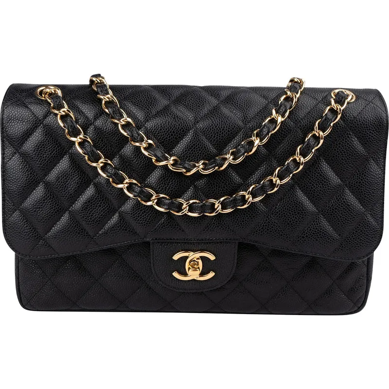 Chanel Quilted Caviar Leather Jumbo Double Flap Crossbody Bag