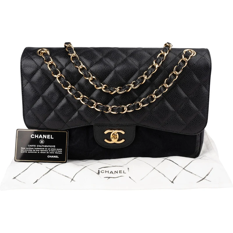 Chanel Quilted Caviar Leather Jumbo Double Flap Crossbody Bag