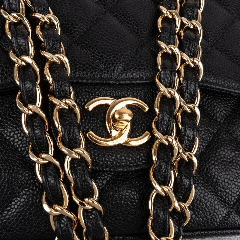 Chanel Quilted Caviar Leather Jumbo Double Flap Crossbody Bag