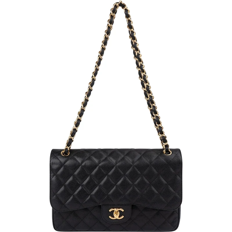 Chanel Quilted Caviar Leather Jumbo Double Flap Crossbody Bag