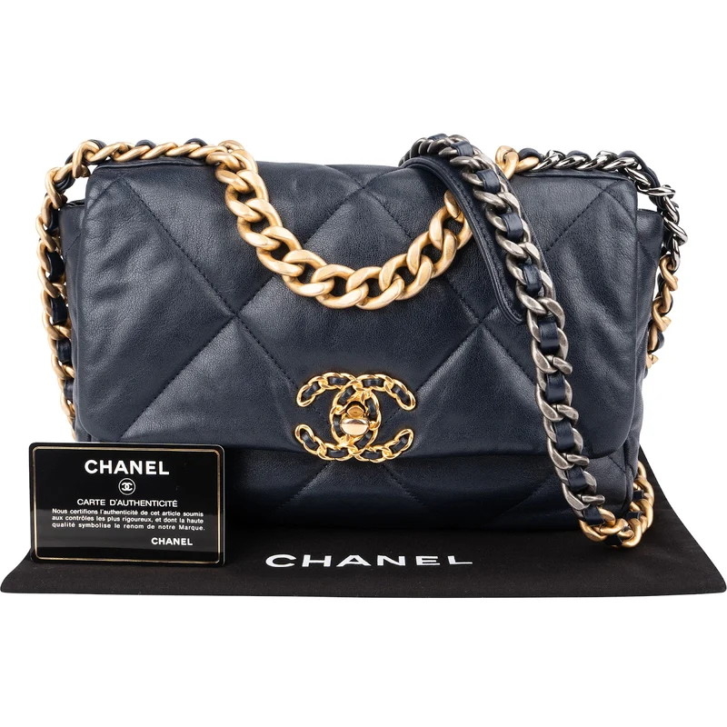 Chanel 19 Quilted Navy Lambskin Single Flap Crossbody Bag
