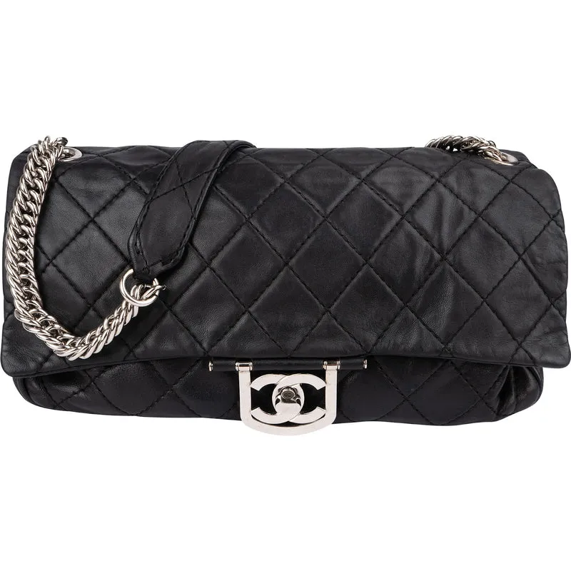 Chanel Quilted Lambskin Modern Palladium Chain Jumbo Single Flap Shoulder Bag