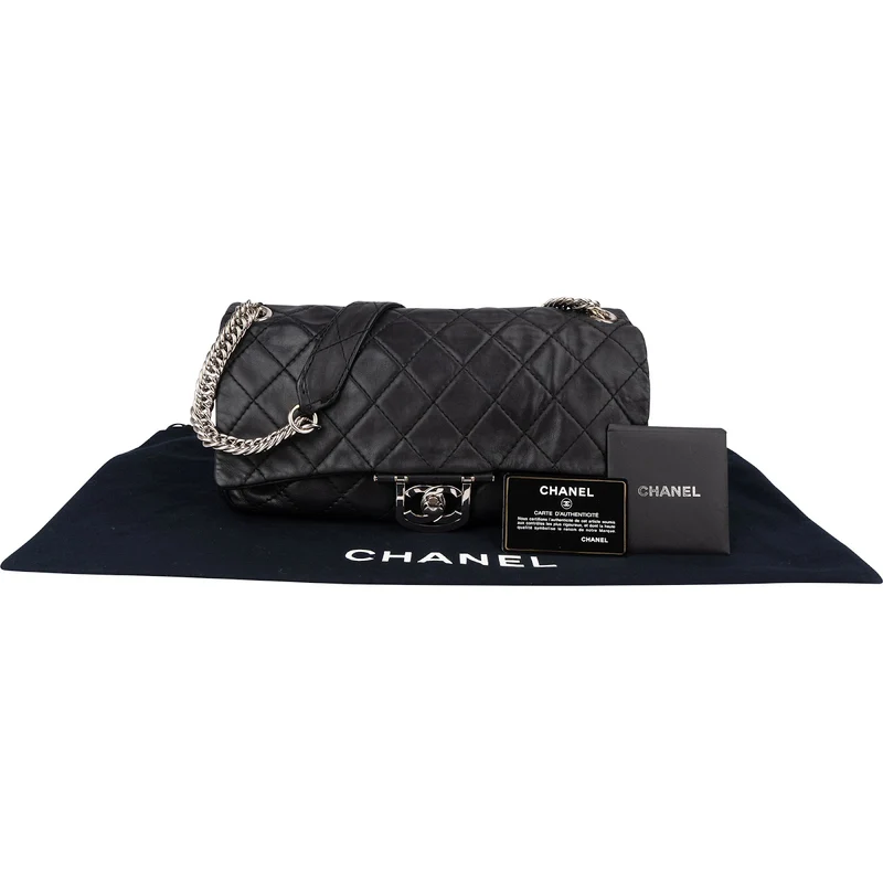 Chanel Quilted Lambskin Modern Palladium Chain Jumbo Single Flap Shoulder Bag