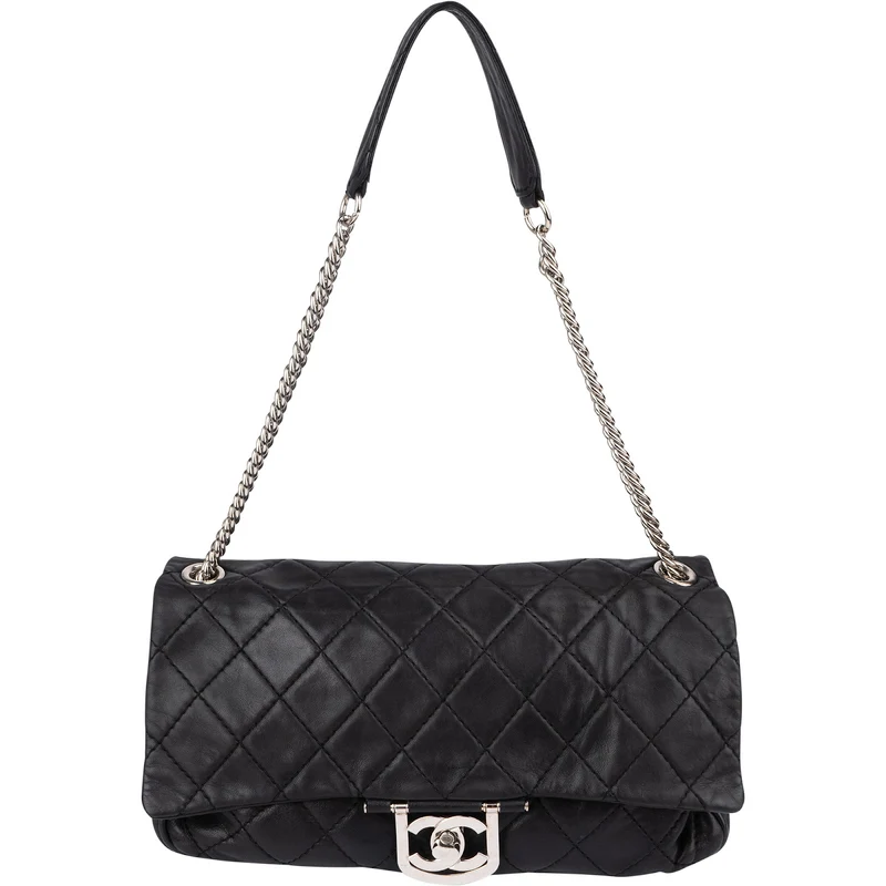 Chanel Quilted Lambskin Modern Palladium Chain Jumbo Single Flap Shoulder Bag