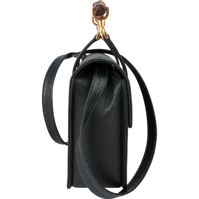 Gucci Grained Leather Bamboo Top Handle Turnlock Crossbody Handbag