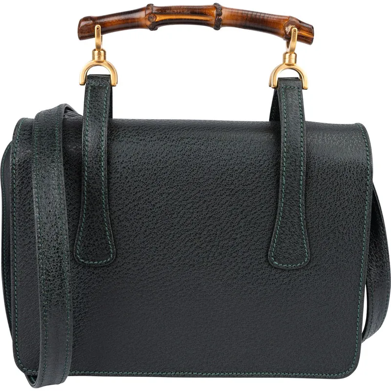 Gucci Grained Leather Bamboo Top Handle Turnlock Crossbody Handbag
