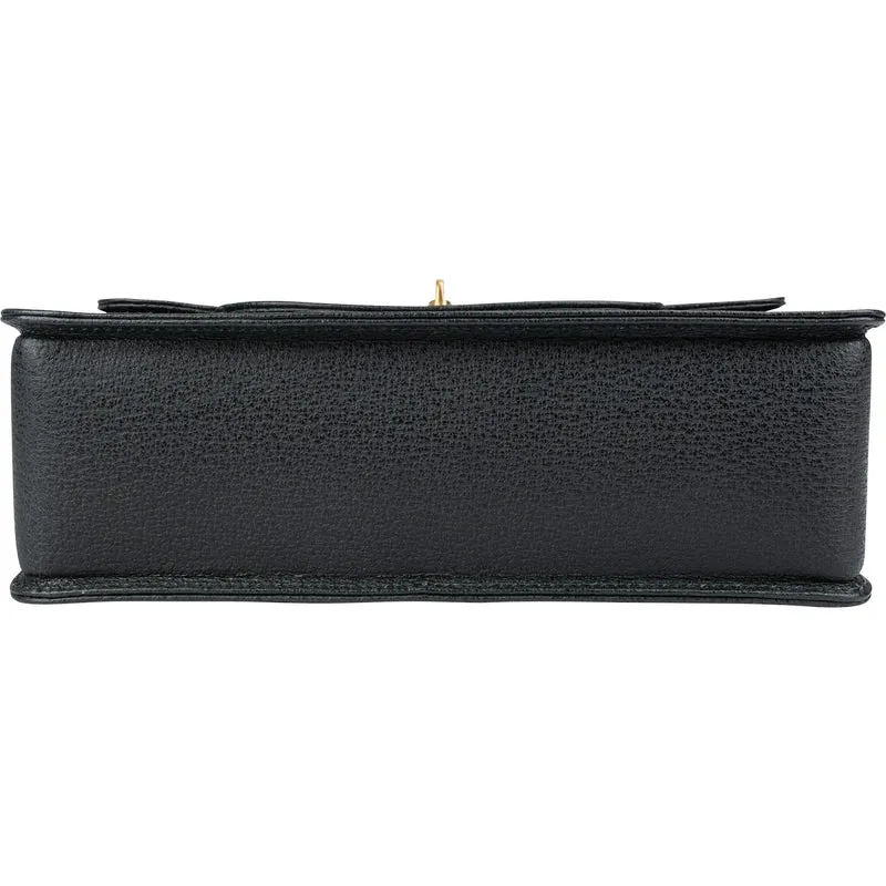 Gucci Grained Leather Bamboo Top Handle Turnlock Crossbody Handbag