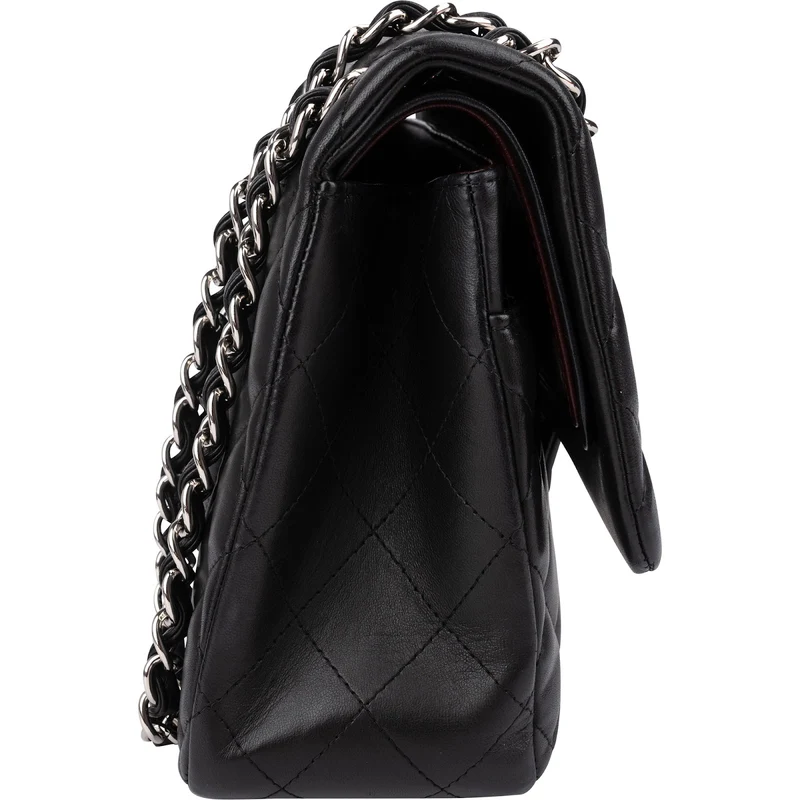 Chanel Quilted Lambskin Palladium Jumbo Double Flap Crossbody Bag
