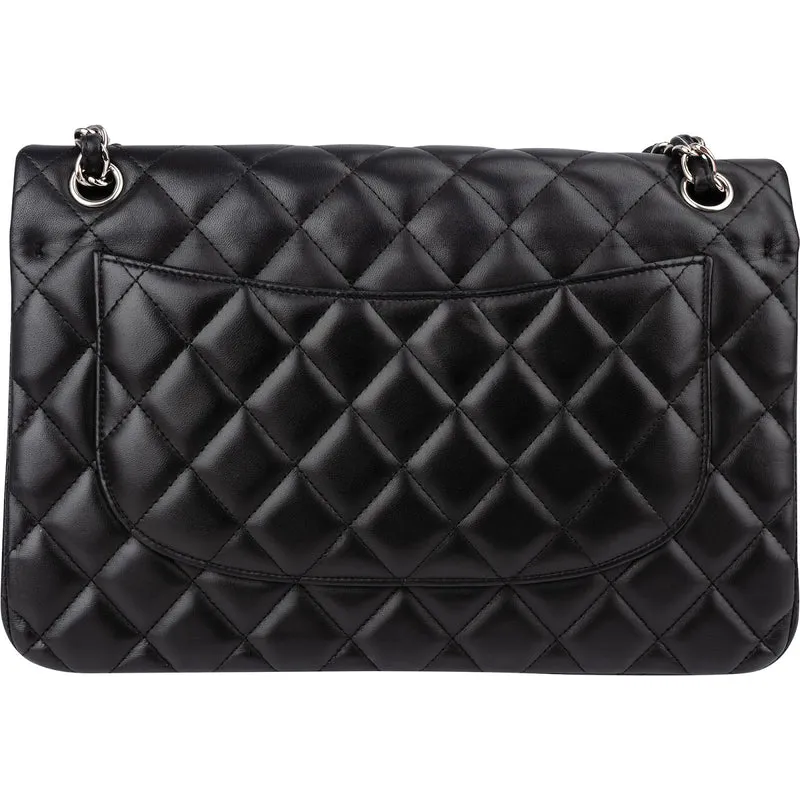 Chanel Quilted Lambskin Palladium Jumbo Double Flap Crossbody Bag