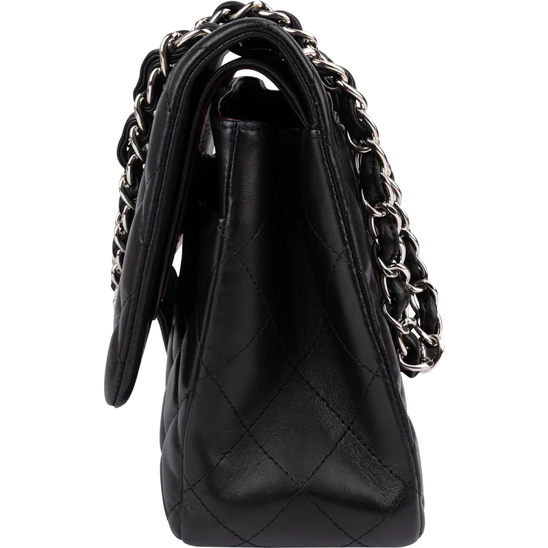 Chanel Quilted Lambskin Palladium Jumbo Double Flap Crossbody Bag