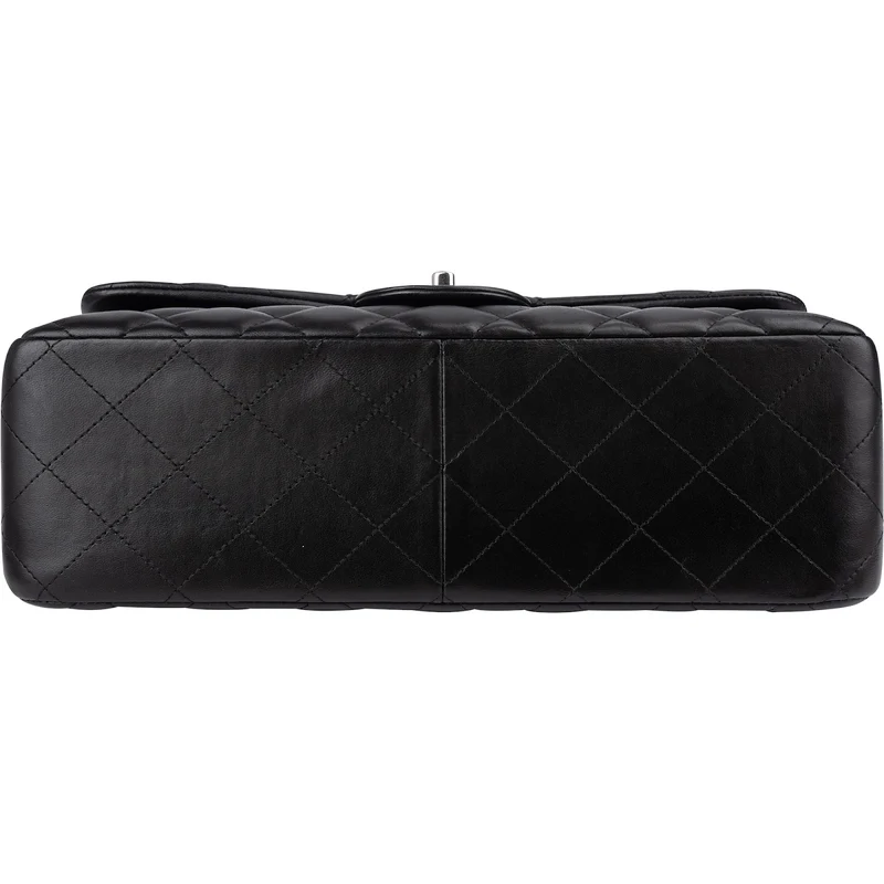 Chanel Quilted Lambskin Palladium Jumbo Double Flap Crossbody Bag